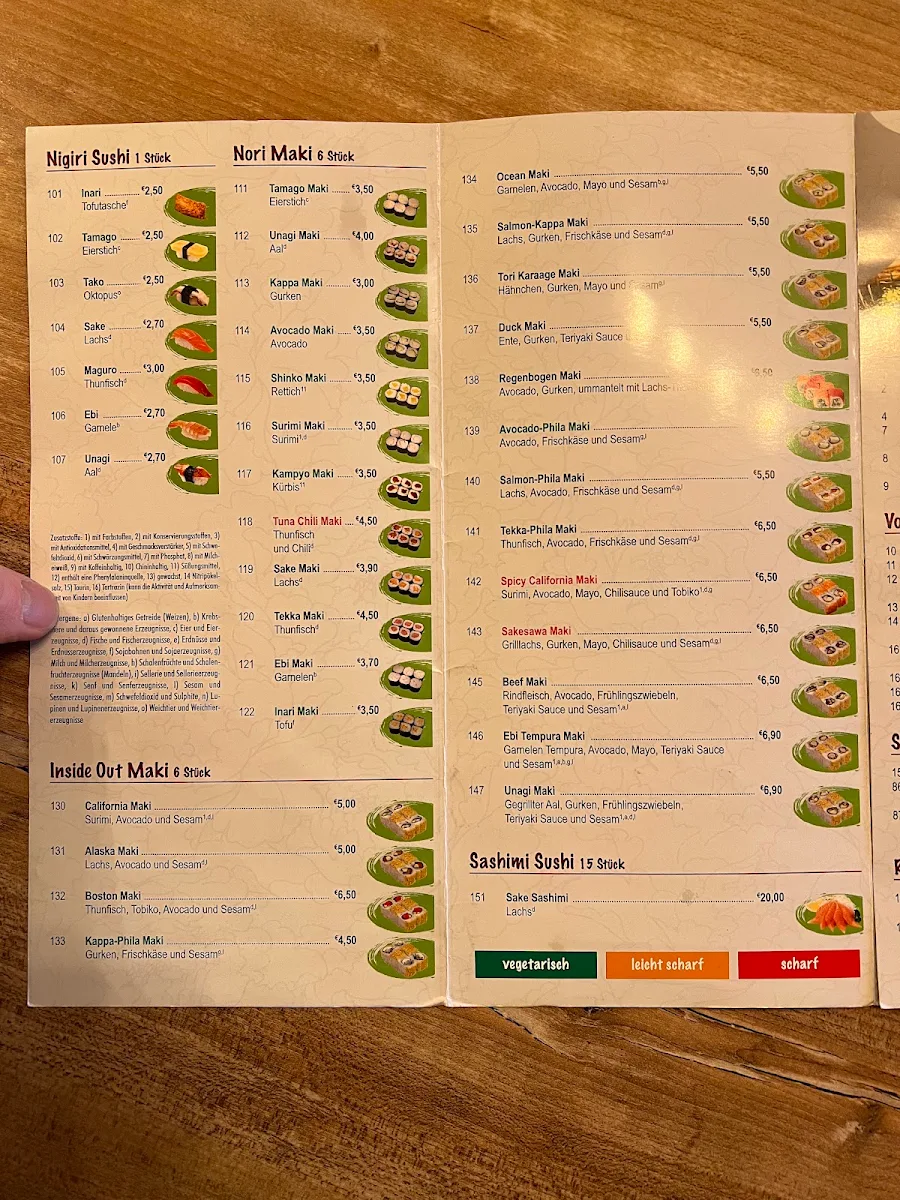 Speisekarte, Chom Chom Sushibar
