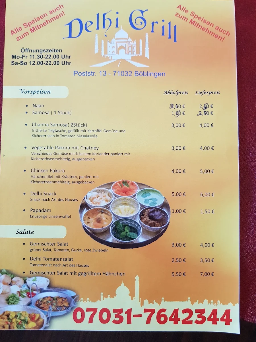 Speisekarte, Delhi Grill