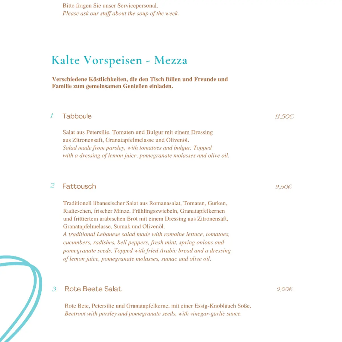 Speisekarte, Zeder Grapes & Grains