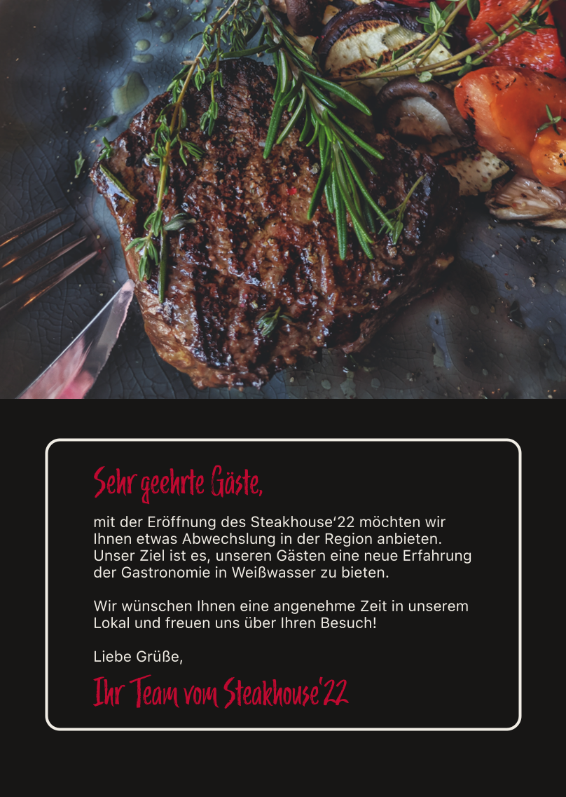 Speisekarte, Steakhouse'22