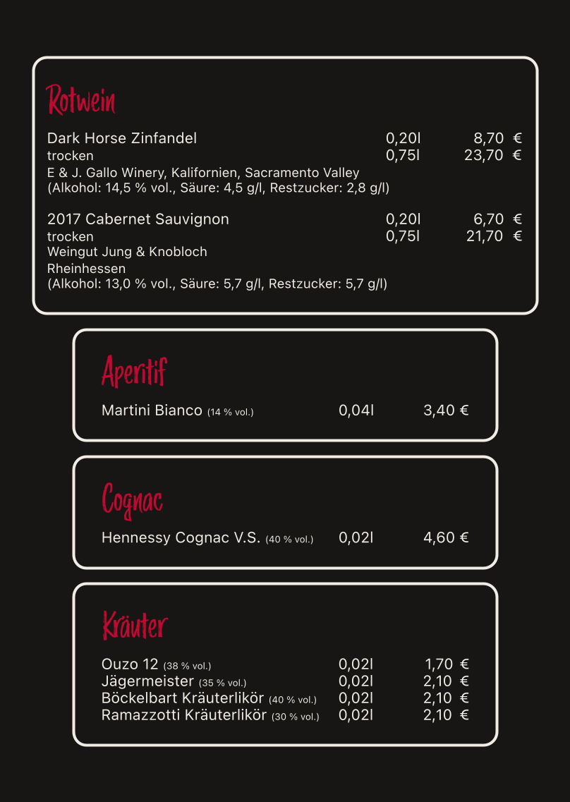 Speisekarte, Steakhouse'22