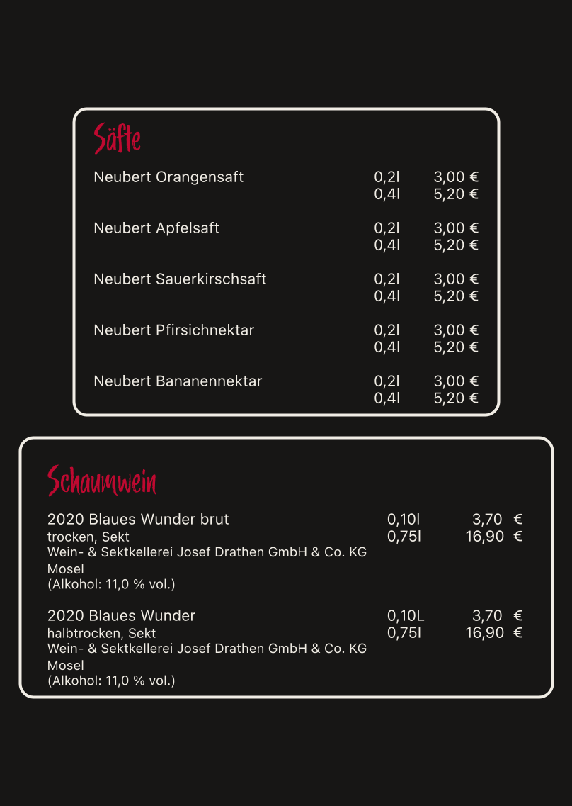 Speisekarte, Steakhouse'22