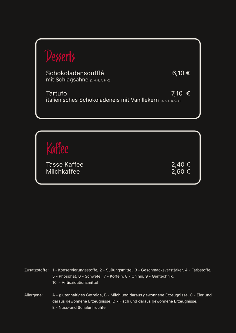 Speisekarte, Steakhouse'22