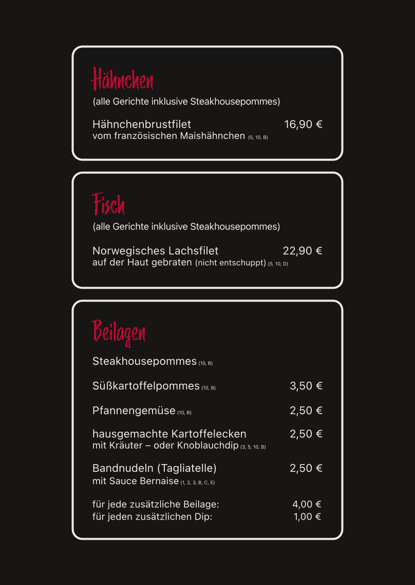 Speisekarte, Steakhouse'22