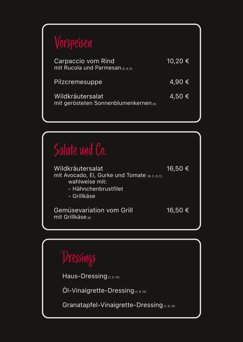 Speisekarte, Steakhouse'22