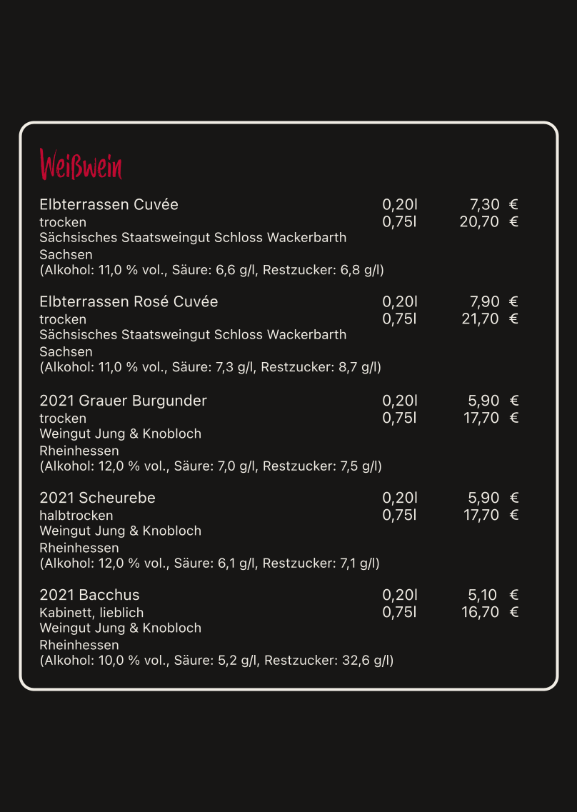 Speisekarte, Steakhouse'22