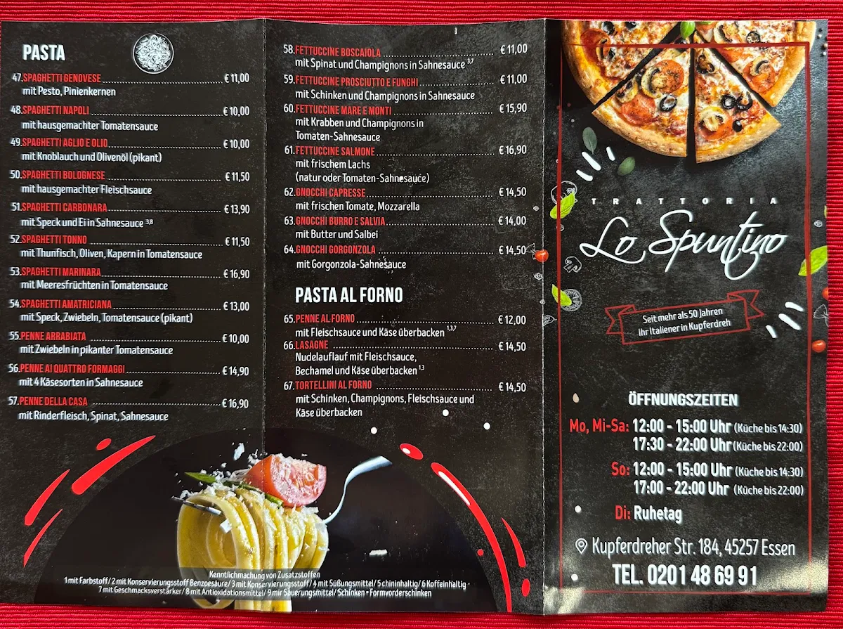 Speisekarte, Trattoria Lo Spuntino