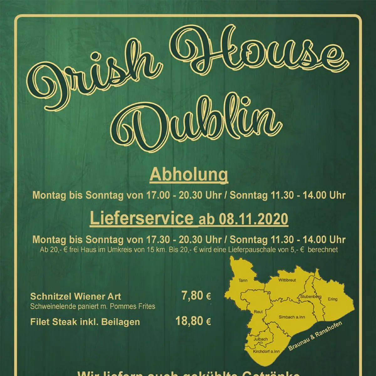 Speisekarte, Irish House Dublin