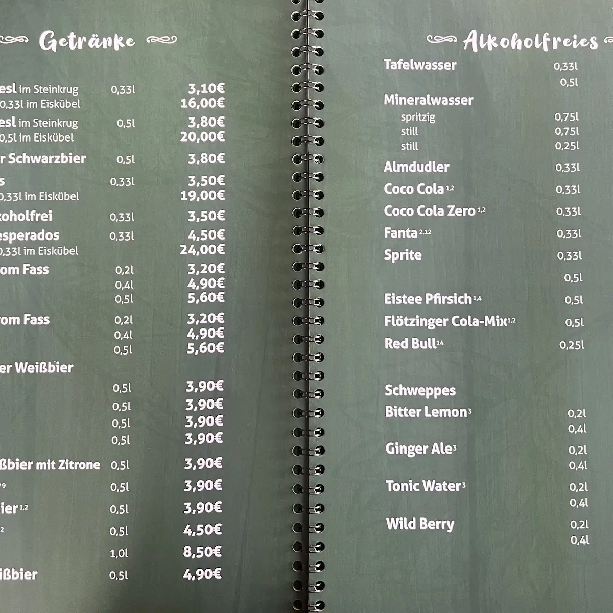 Speisekarte, Irish House Dublin