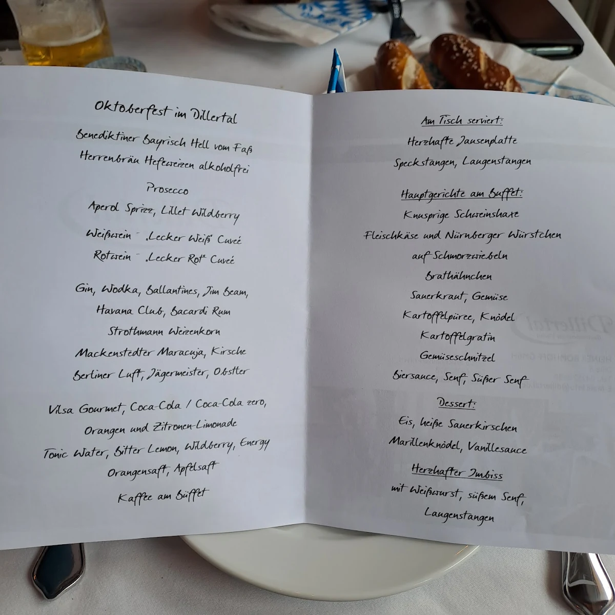 Speisekarte, Restaurant Dillertal & Cateringservice