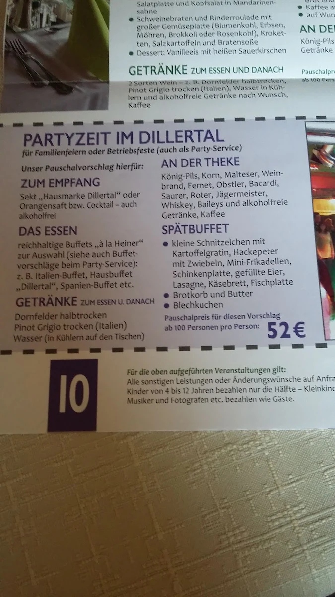 Speisekarte, Restaurant Dillertal & Cateringservice