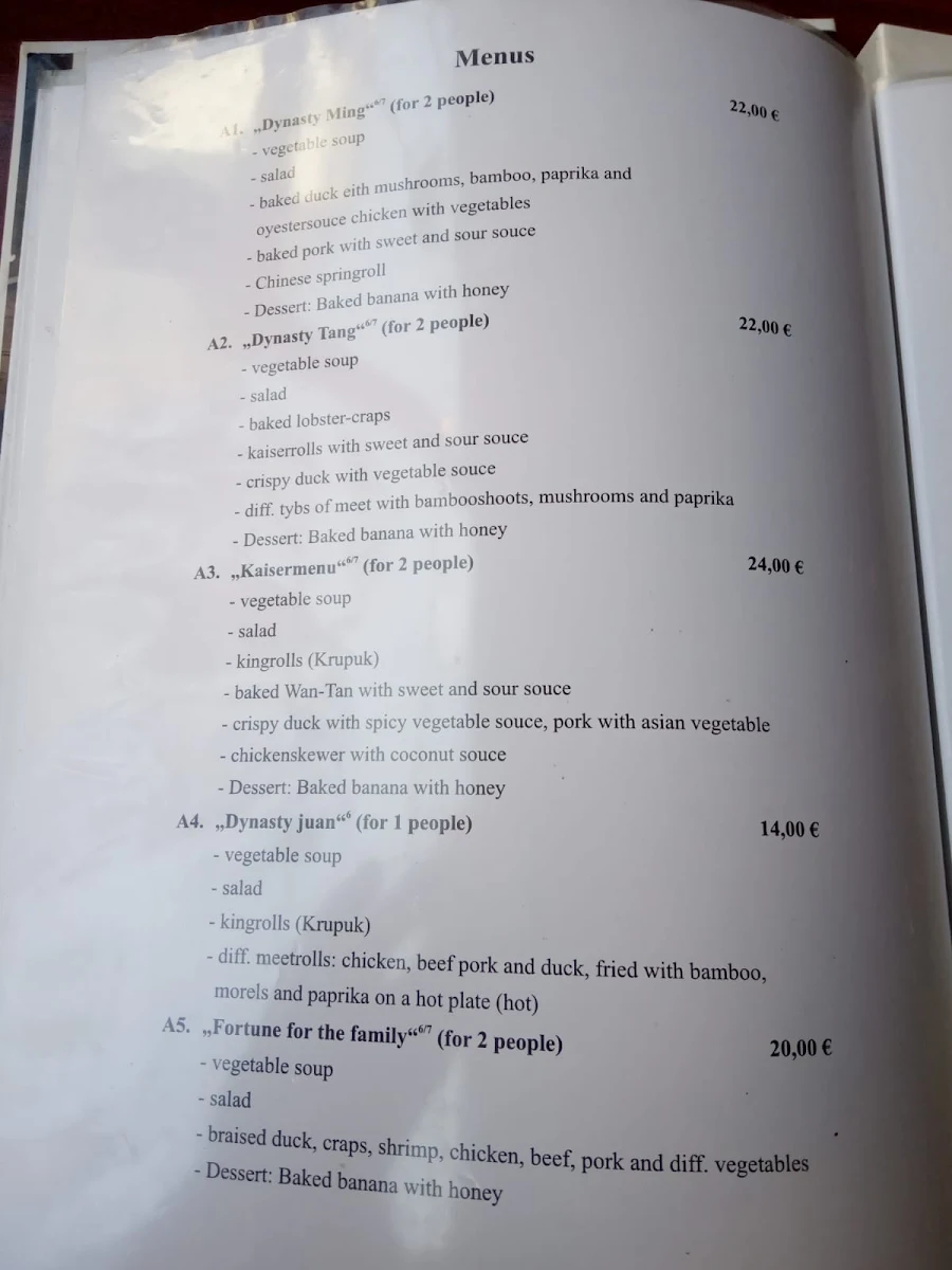 Speisekarte, China Bistro Bambus