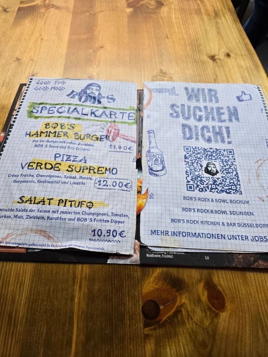 Speisekarte, BOB'S Rock & Bowl Bochum