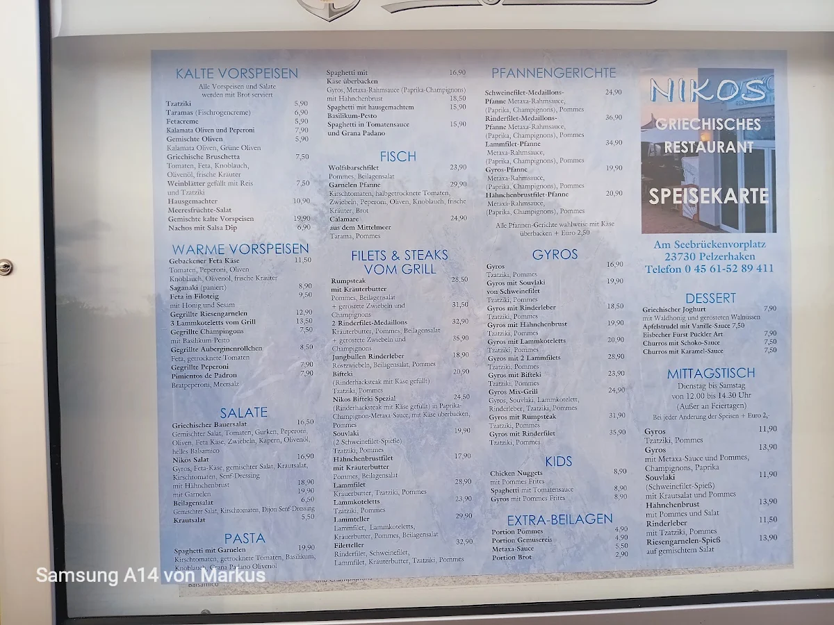 Speisekarte, Restaurant NIKOS