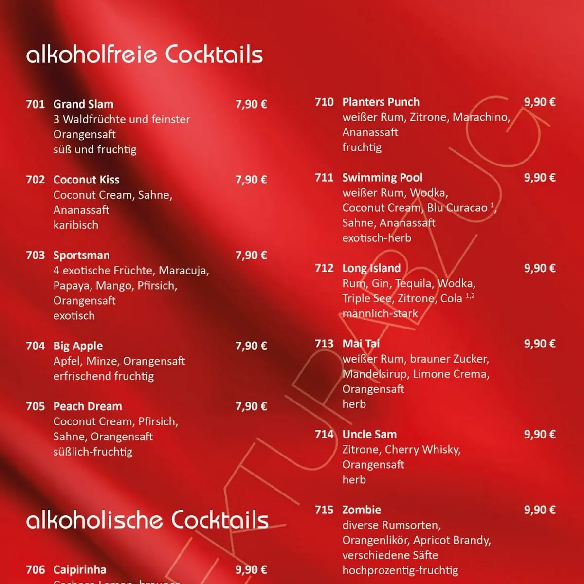 Speisekarte, La Dolce Vita