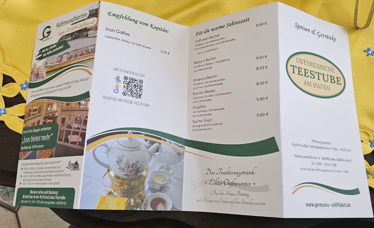 Speisekarte, Ostfriesische Teestube am Hafen