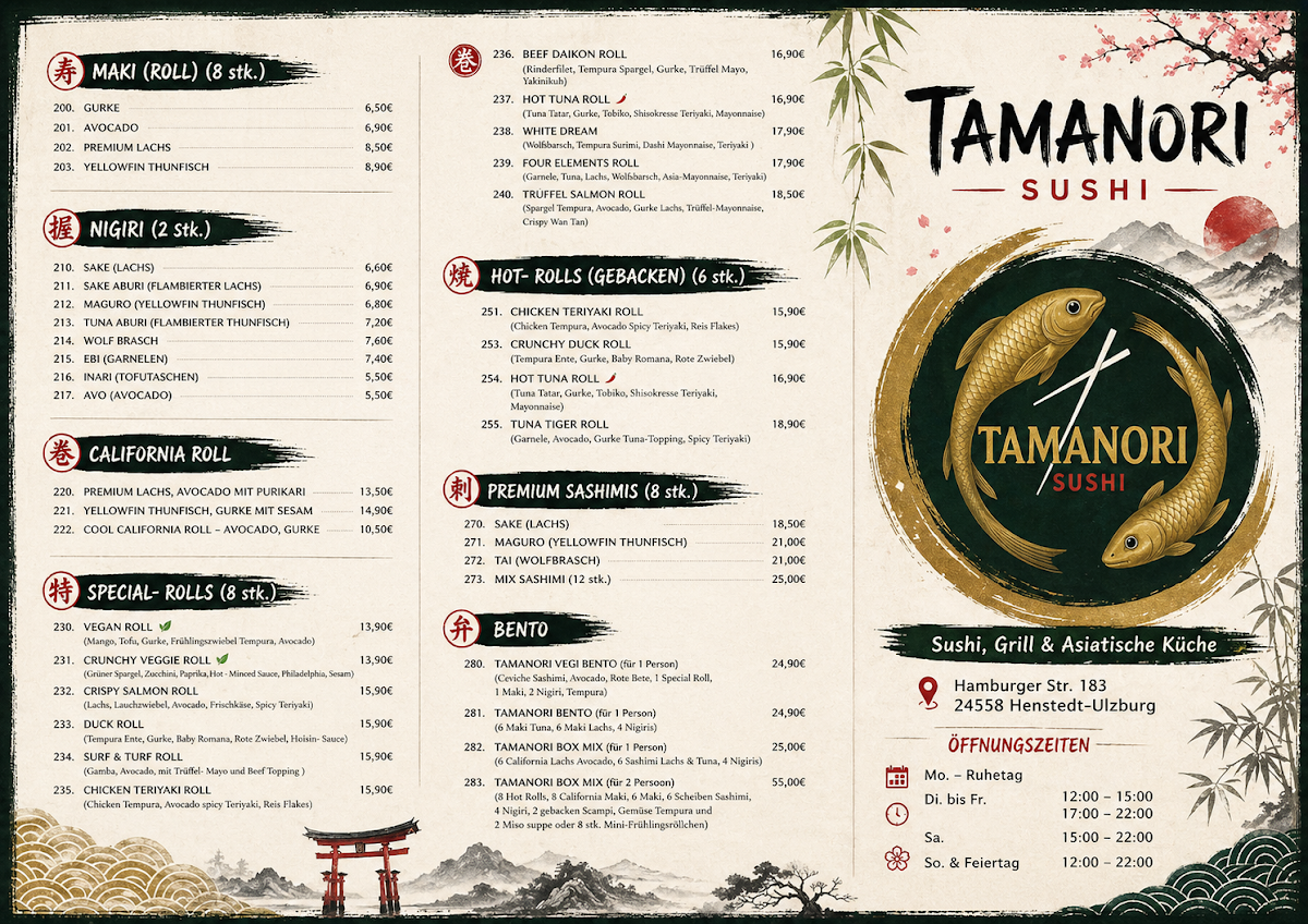 Speisekarte, Tamanori-Sushi