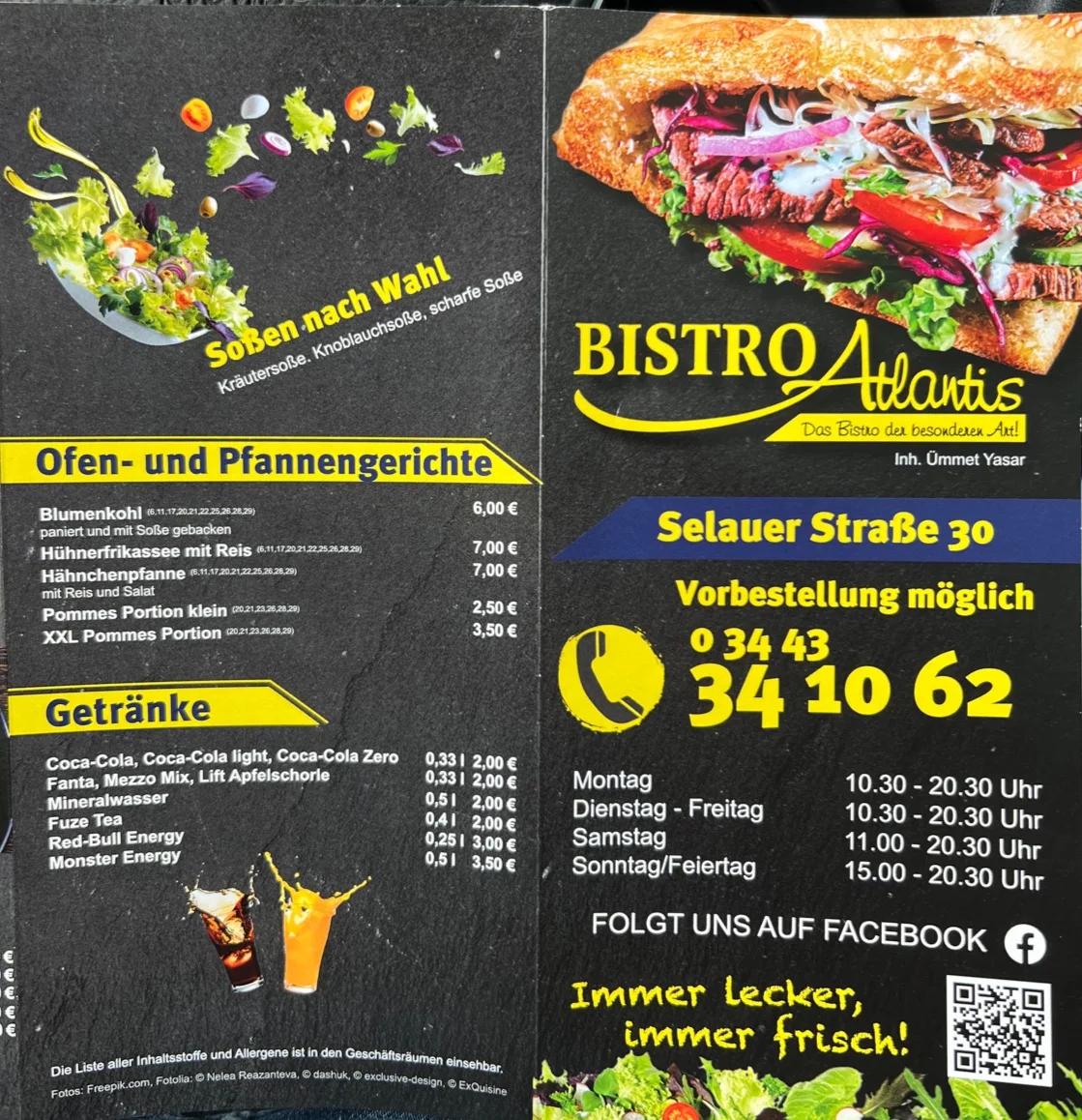 Speisekarte, Bistro Atlantis