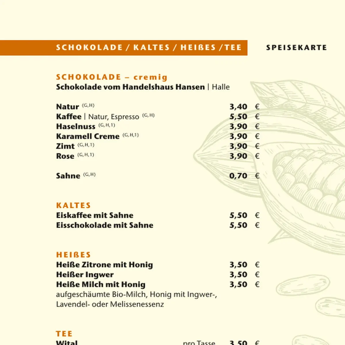Speisekarte, SAMOCCA Café Weimar