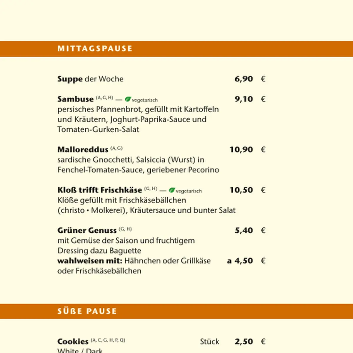 Speisekarte, SAMOCCA Café Weimar