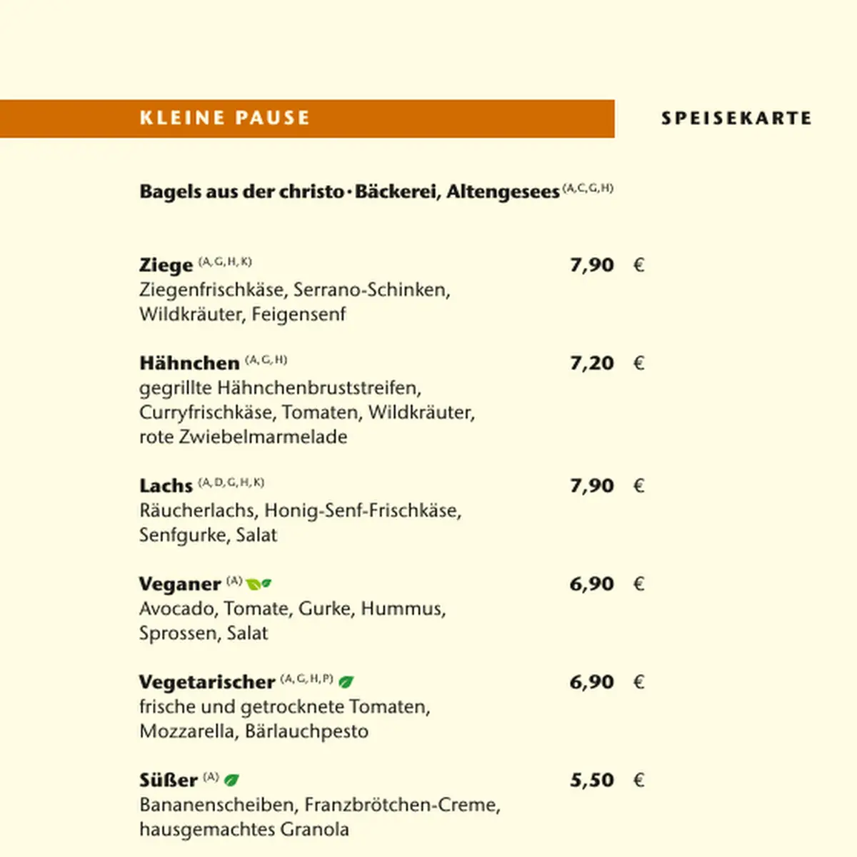 Speisekarte, SAMOCCA Café Weimar