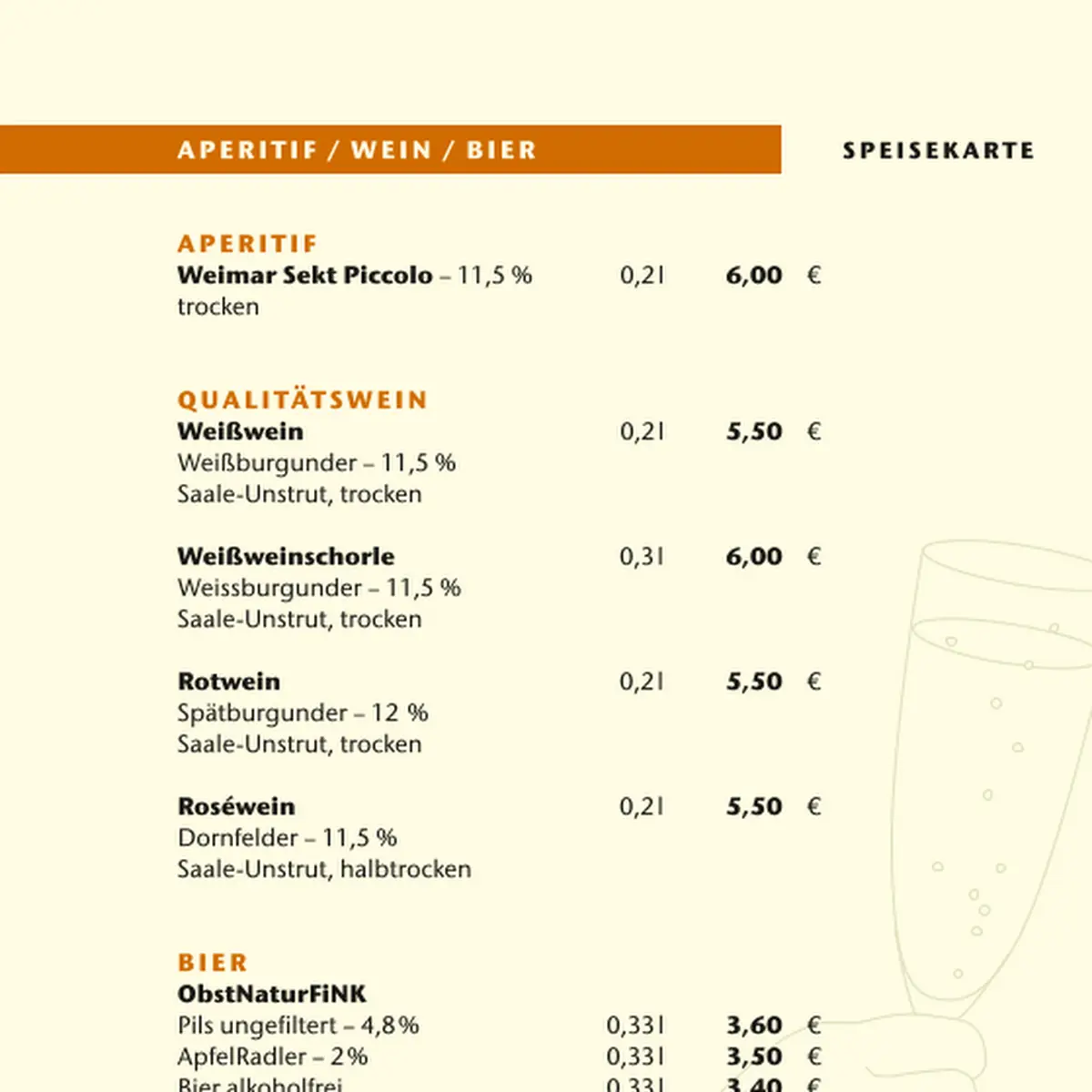 Speisekarte, SAMOCCA Café Weimar