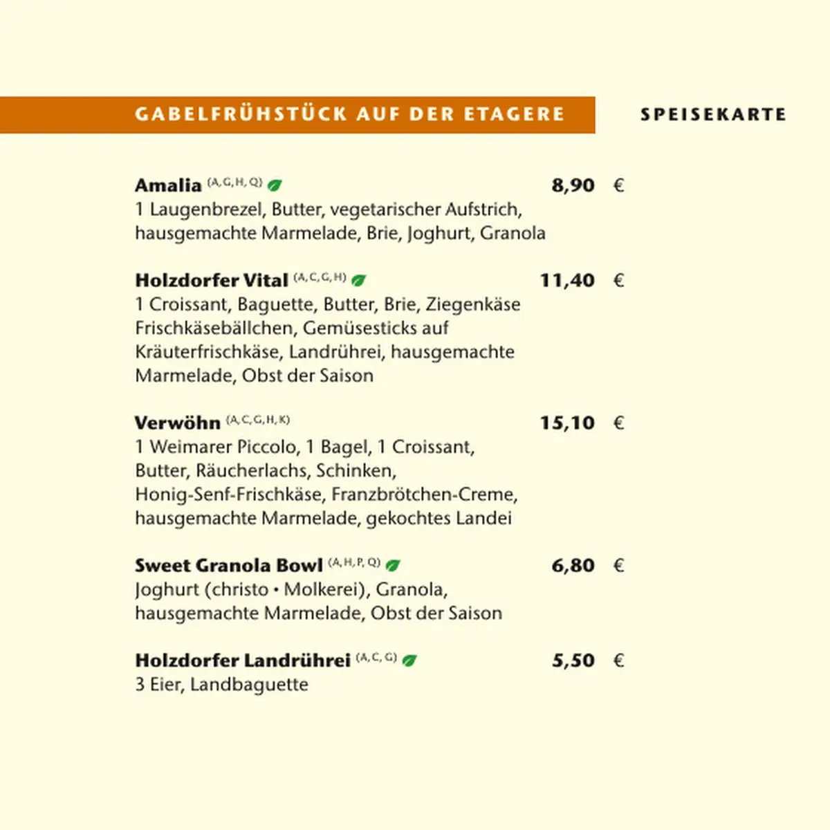 Speisekarte, SAMOCCA Café Weimar