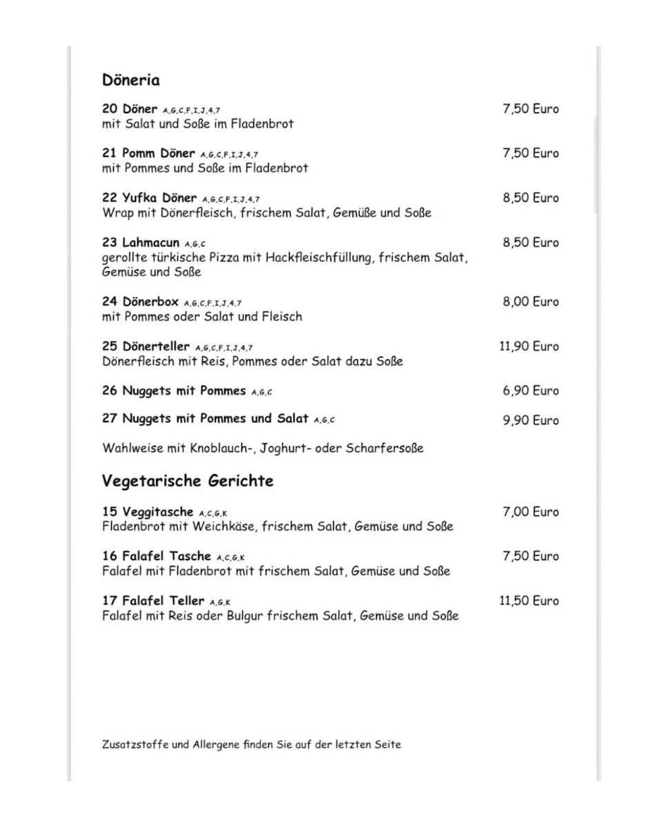 Speisekarte, Azad Grill