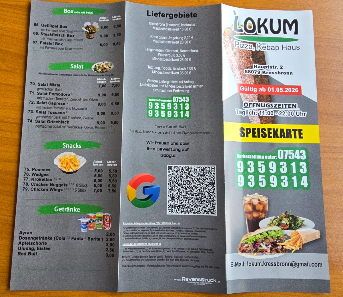 Speisekarte, Lokum Pizza-Kebap