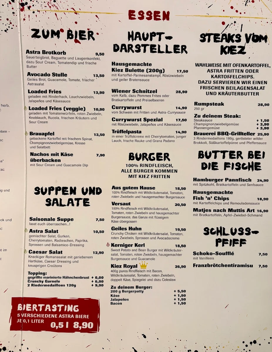 Speisekarte, Astra St. Pauli Brauerei
