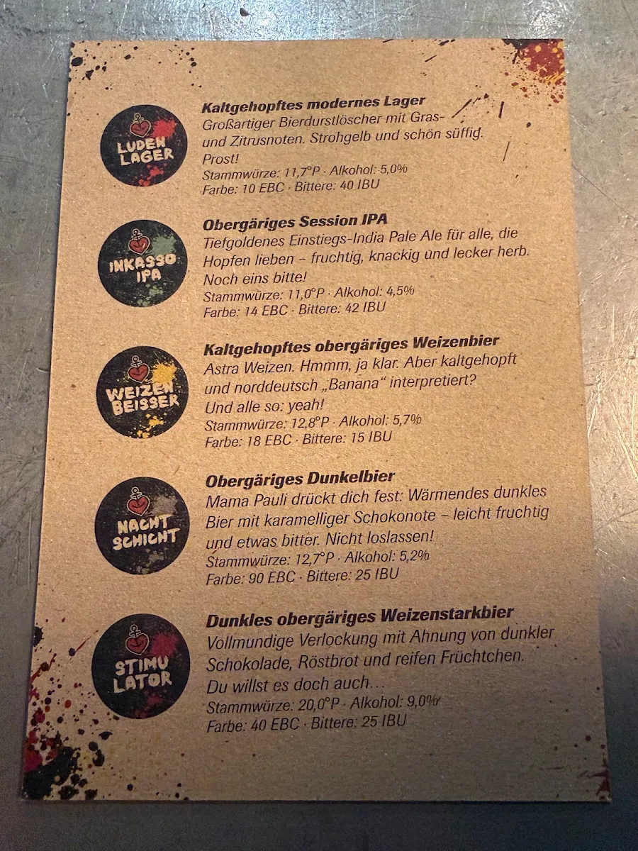 Speisekarte, Astra St. Pauli Brauerei