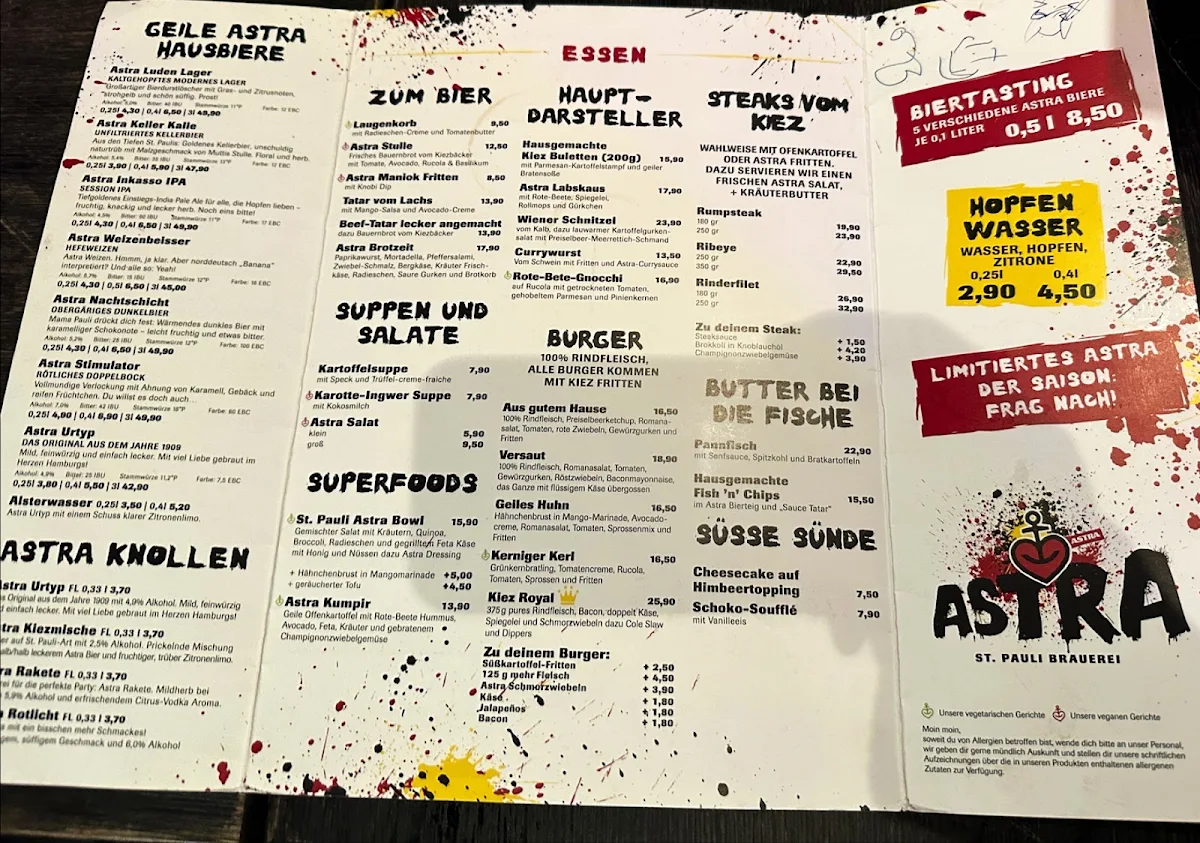 Speisekarte, Astra St. Pauli Brauerei