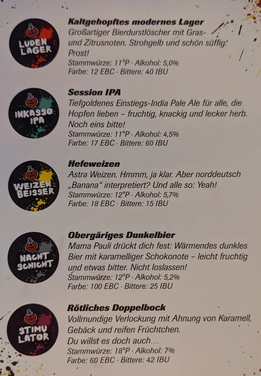 Speisekarte, Astra St. Pauli Brauerei
