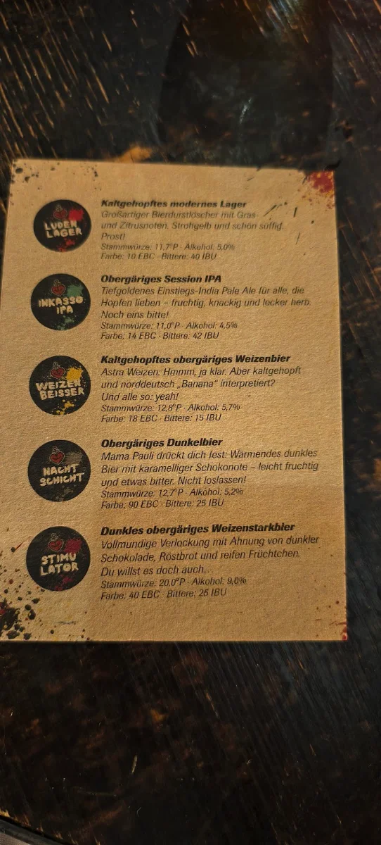 Speisekarte, Astra St. Pauli Brauerei