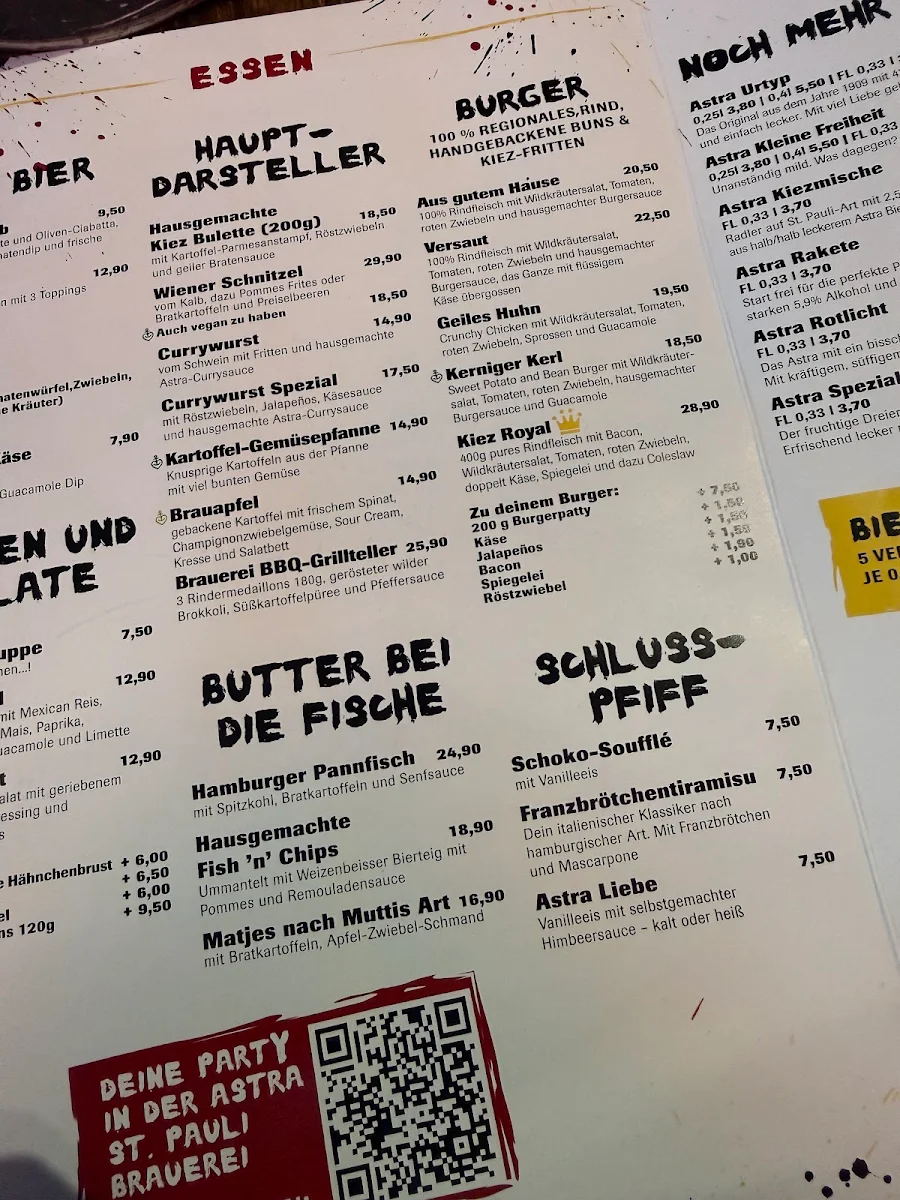 Speisekarte, Astra St. Pauli Brauerei
