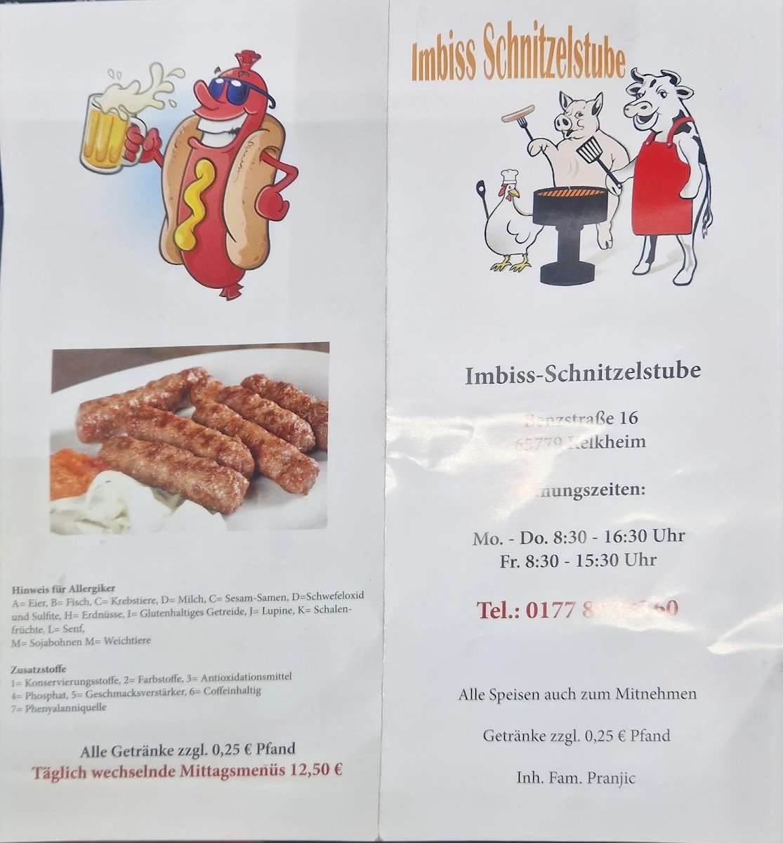 Speisekarte, schnitzelstube imbiss
