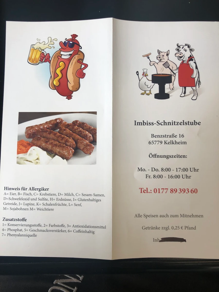 Speisekarte, schnitzelstube imbiss