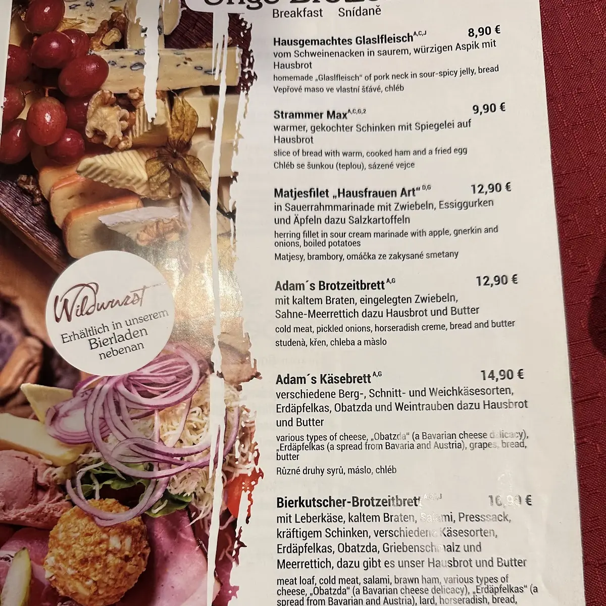 Speisekarte, Gasthof Adam Bräu