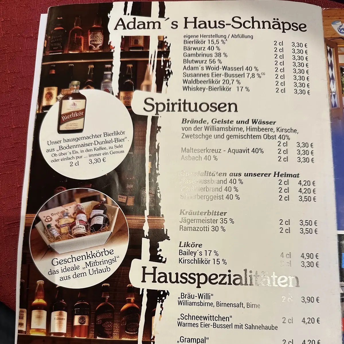 Speisekarte, Gasthof Adam Bräu