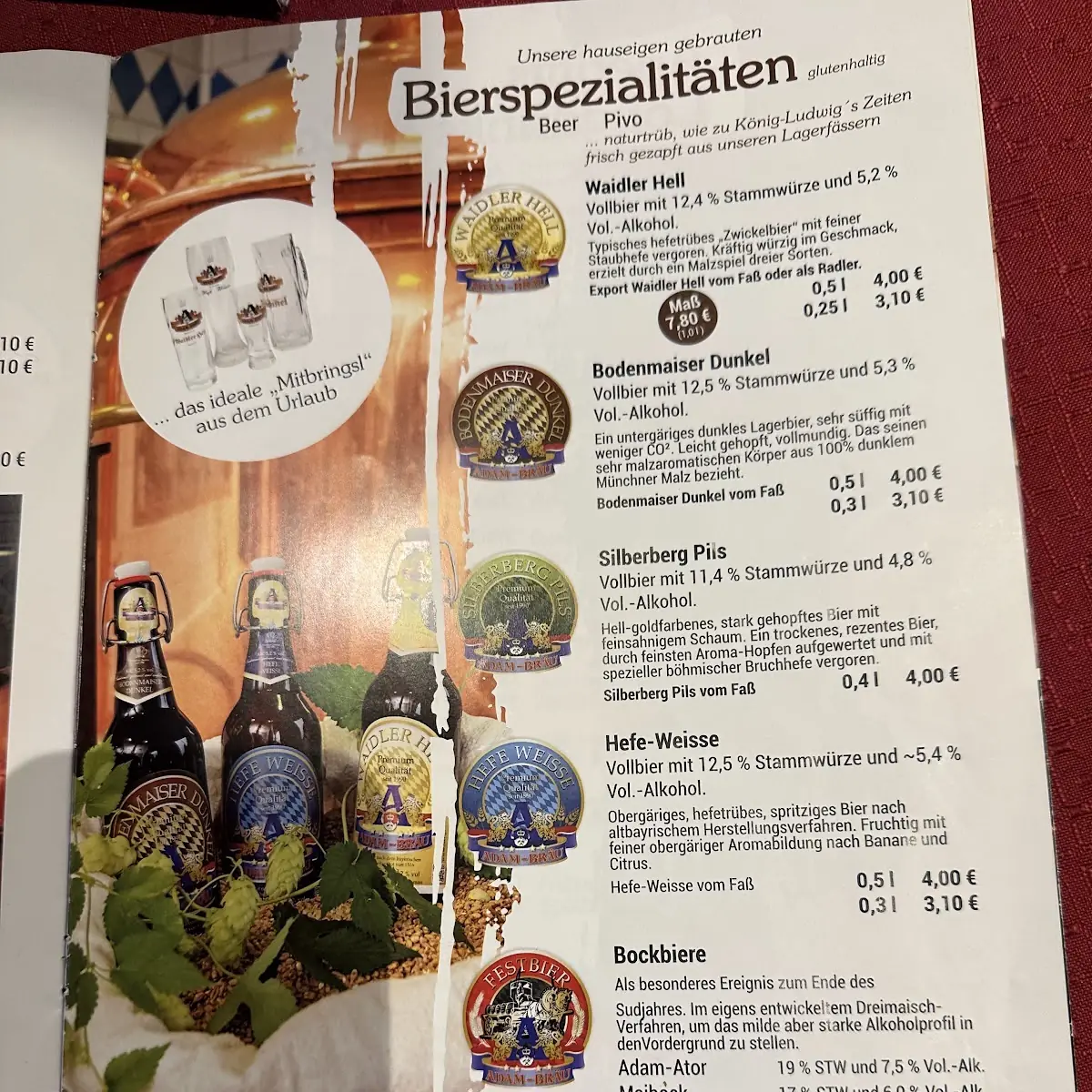 Speisekarte, Gasthof Adam Bräu