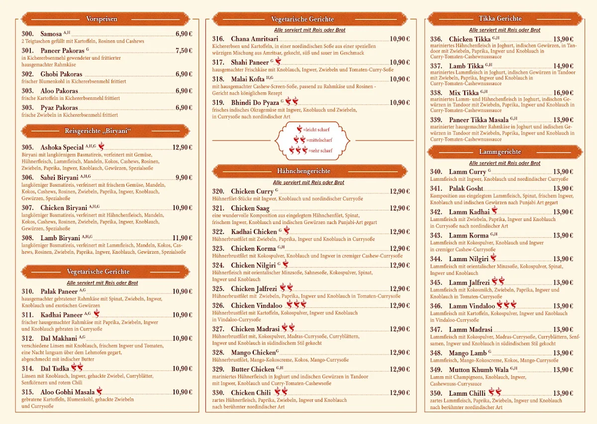 Speisekarte, Ashoka Bistro Lieferservice
