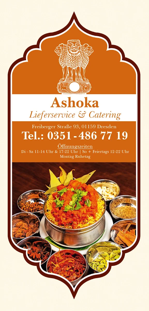 Speisekarte, Ashoka Bistro Lieferservice