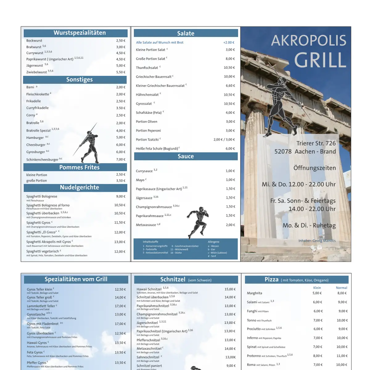Speisekarte, Akropolis Grill Restaurant