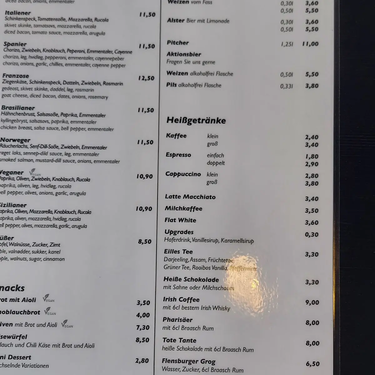 Speisekarte, NIKOLAI - Flammkuchen in Flensburg