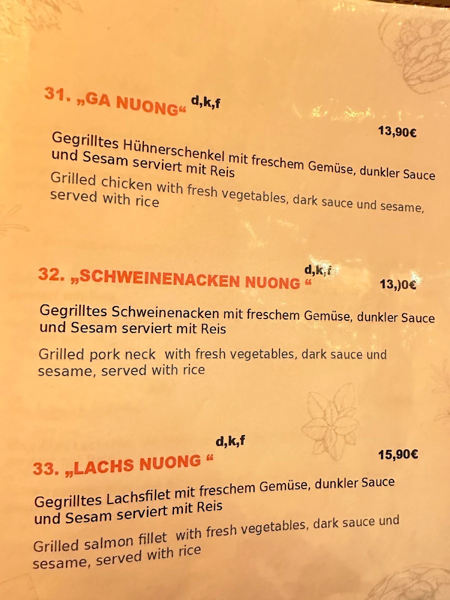 Speisekarte, Dai Nam Restaurant