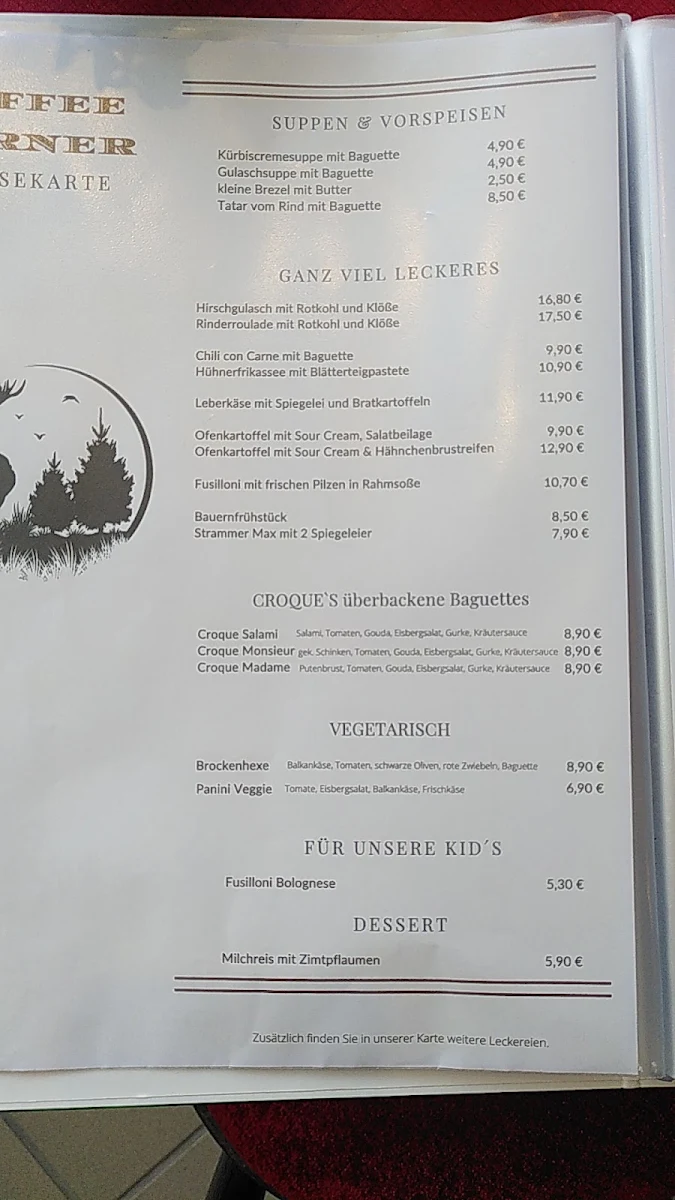 Speisekarte, Coffee Corner Hahnenklee