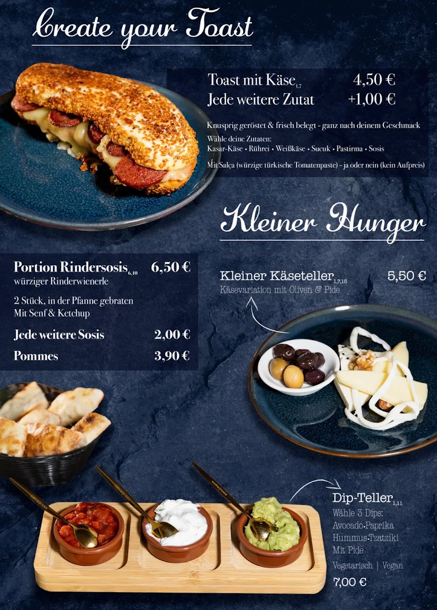 Speisekarte, Bäckerei Efendi