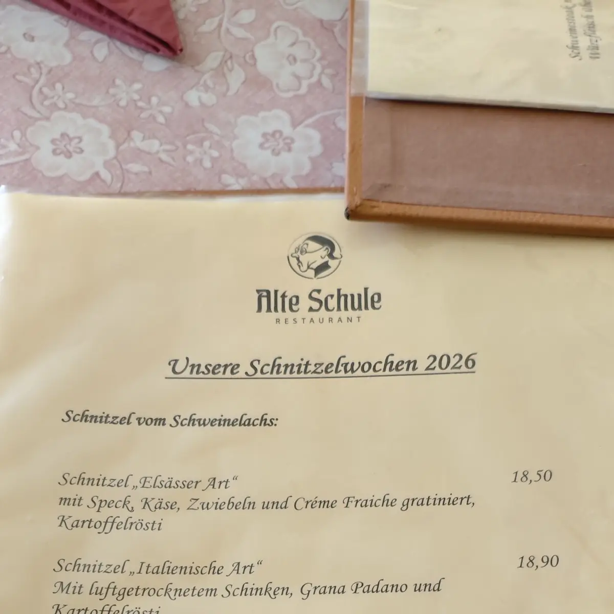 Speisekarte, Café & Restaurant "Zur alten Schule"
