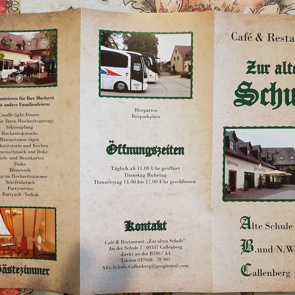 Speisekarte, Café & Restaurant "Zur alten Schule"
