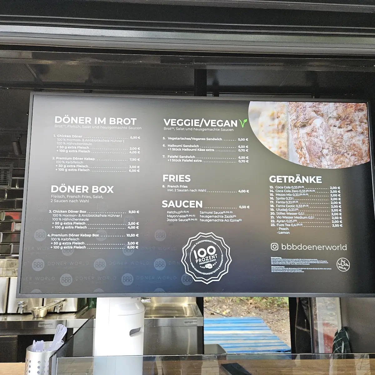 Speisekarte, BBB Döner World
